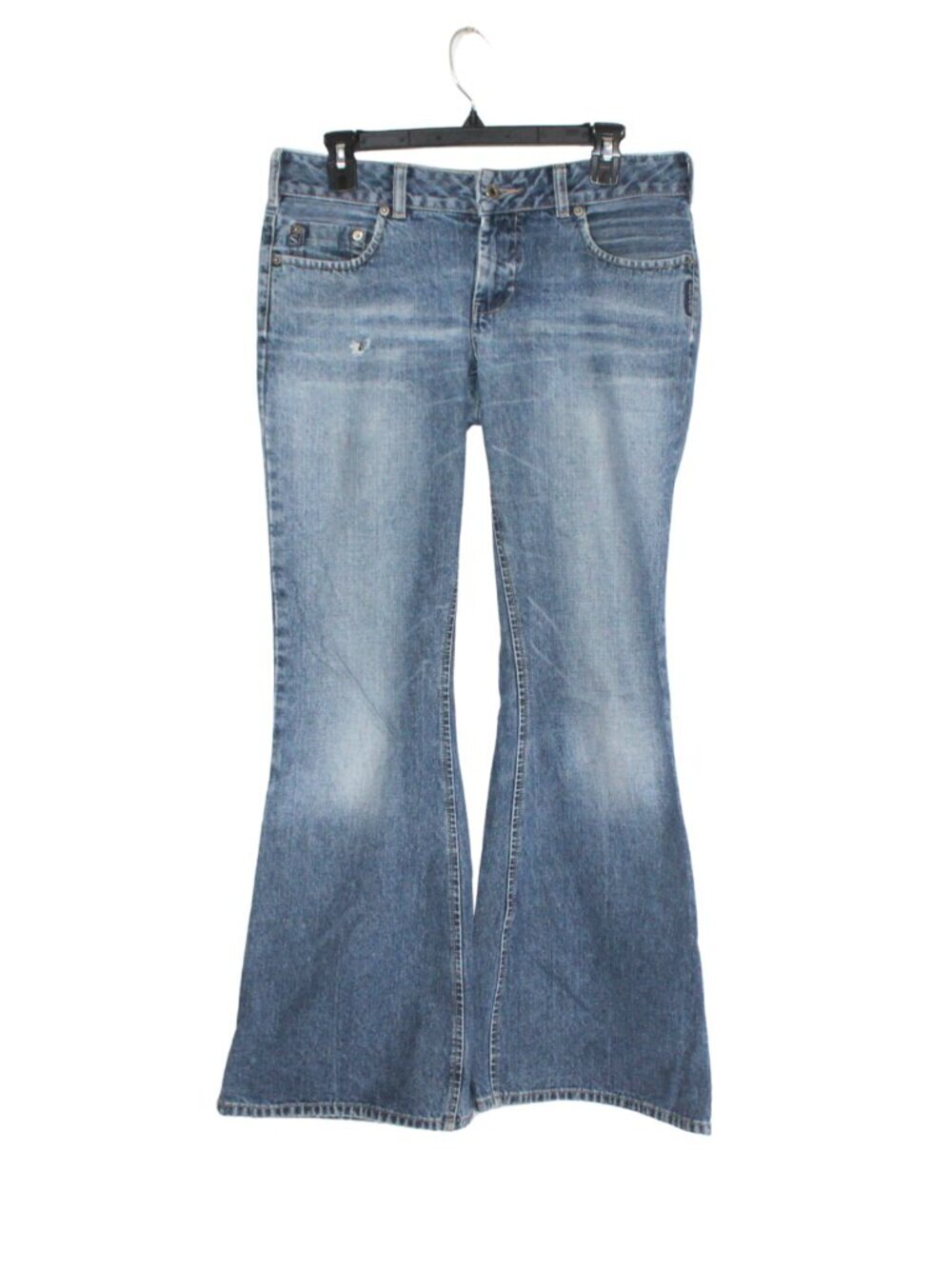 Y2K Silver women's jeans size 30 dark wash low rise flare 100% cotton distressed